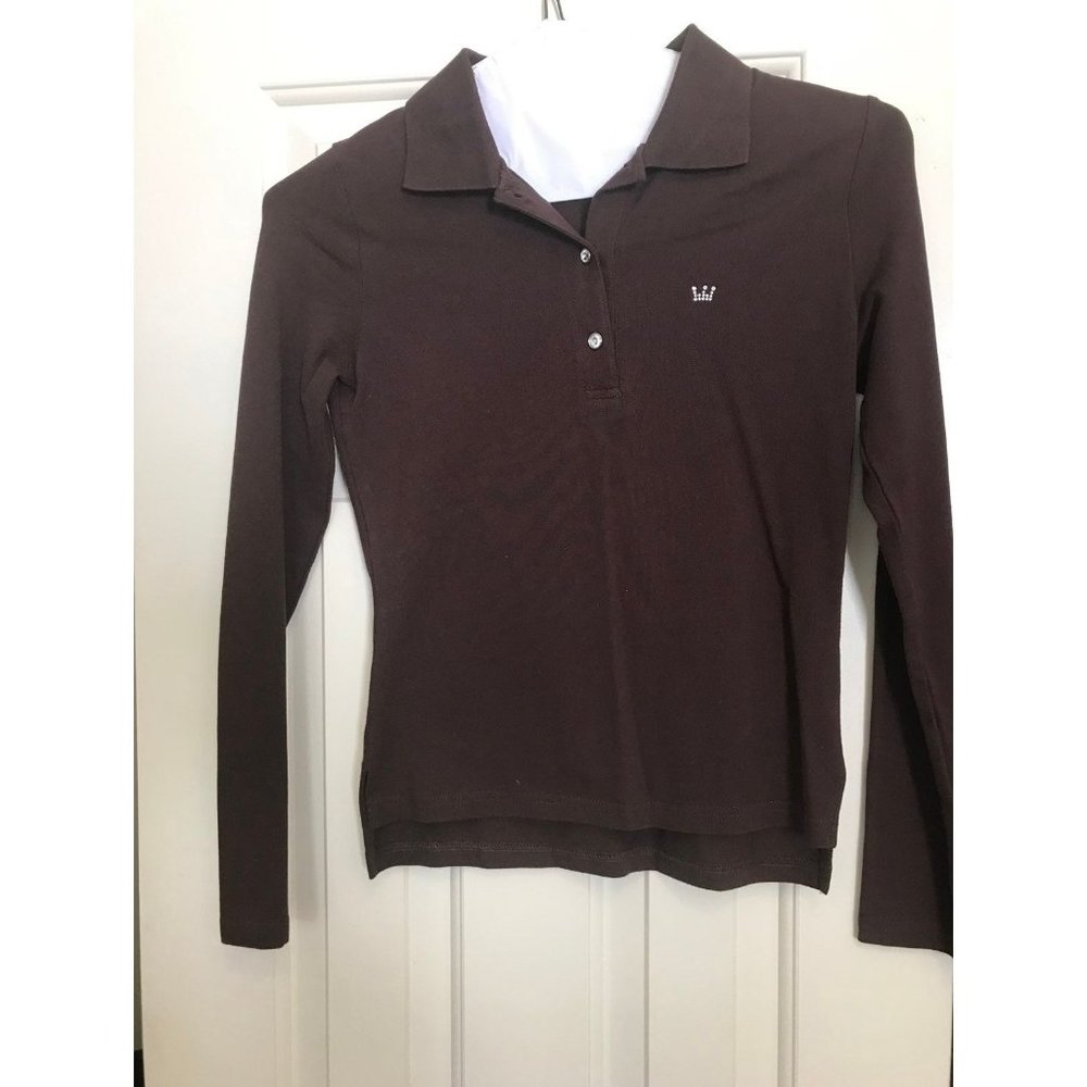 Long sleeve tee with rhinestone crown and rhinestone buttons